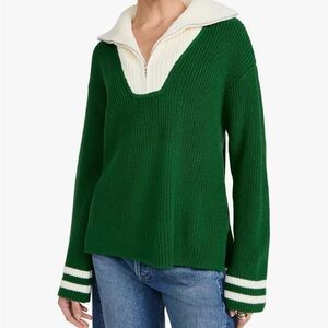 NEW English Factory Women’s Kelly Green 1/4 Zip Sweater Small S Nautical